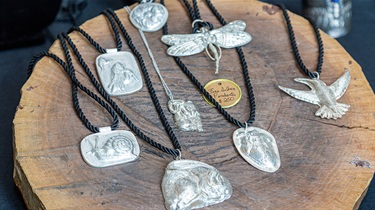 Silver pendants display