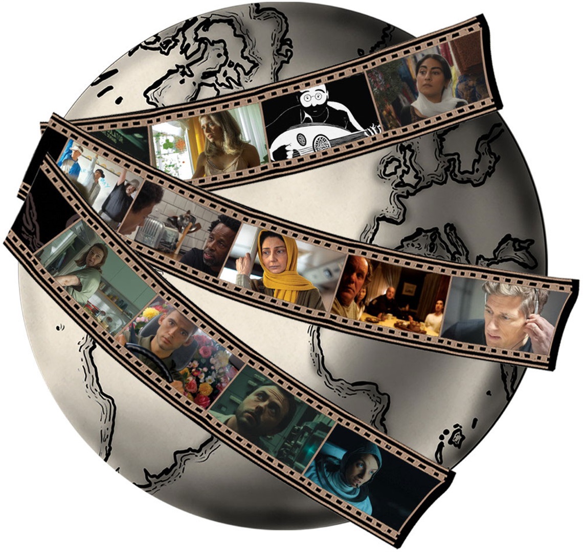 Manhattan Short Film Festival logo element of globe covered by filmstrips