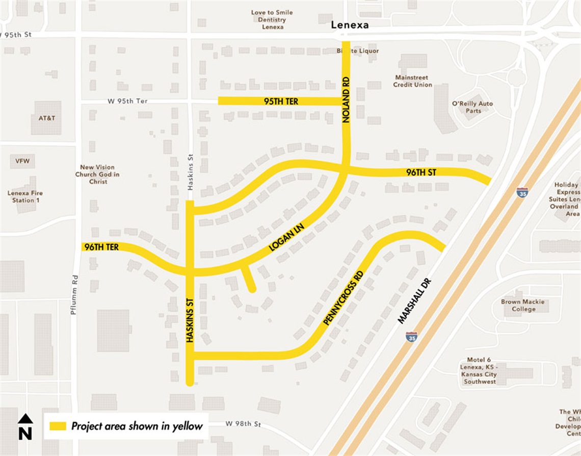 Map of neighborhood roads that will be reconstruction in Penny Green subdivision