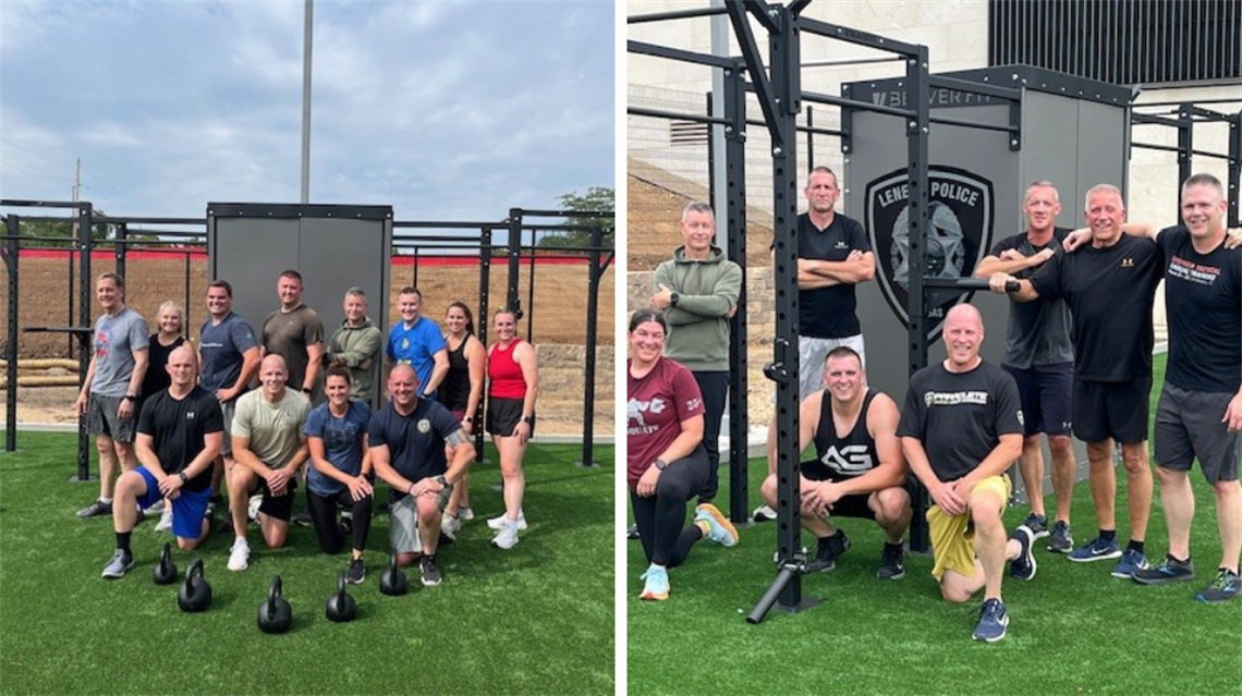 Collage of two images showing two different groups after a workout session.