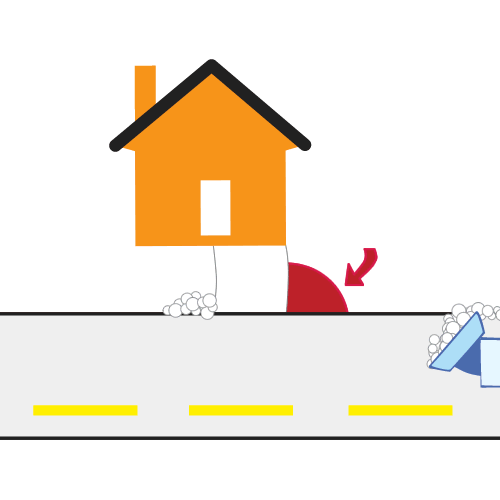 Animation showing snow plow passing by a driveway with an inlet shoveled on right side