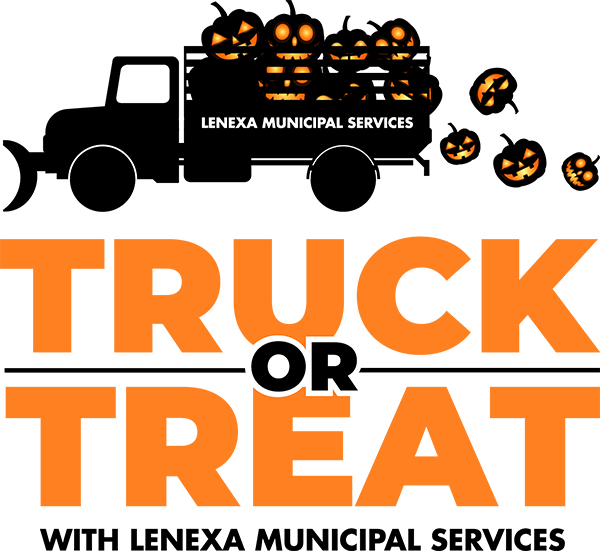 Truck or Treat logo with truck hauling pumpkins