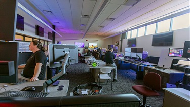 Dispatch center with desks and computers at Lenexa Justice Center