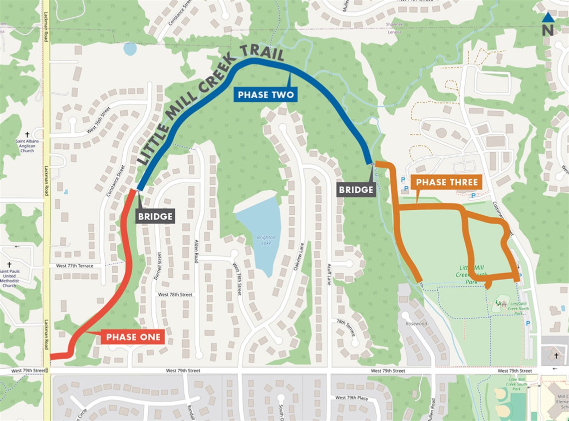 Little Mill Creek Trail replacement project map showing phases of work